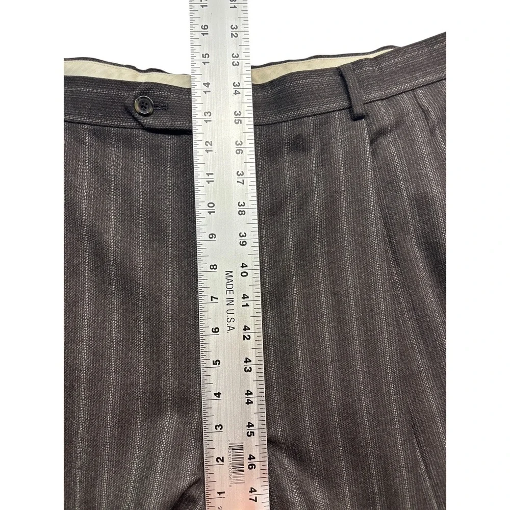 John W Nordstrom 46L 40x32 Brown Stripe Pant Suit Flannel Wool Italian Fabric